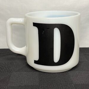 Vintage White Milk Glass Monogrammed Mug. Monogram/Initial—“D”.